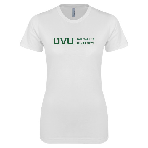  Next Level Womens White Boyfriend Tee - UVU Utah Valley University Horizontal