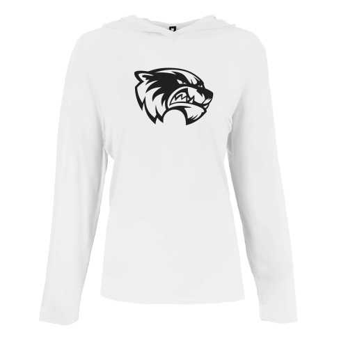  Womens White Long Sleeve Hooded Tee - Primary Logo
