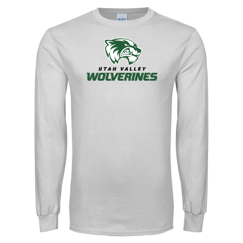  White Long Sleeve T Shirt - Utah Valley Wolverines Logo