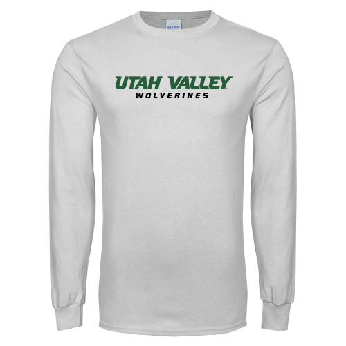  White Long Sleeve T Shirt - Utah Valley Word Mark