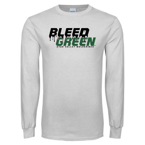  White Long Sleeve T Shirt - Bleed Green