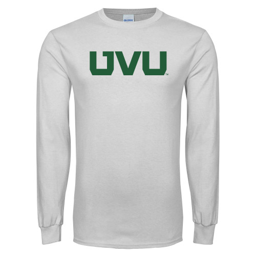  White Long Sleeve T Shirt - UVU Block Letters