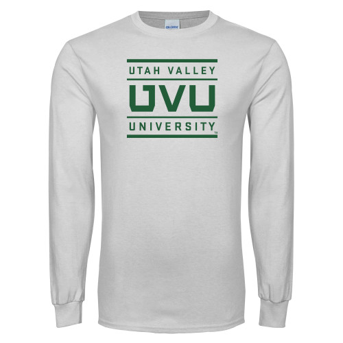  White Long Sleeve T Shirt - Utah Valley University Stacked