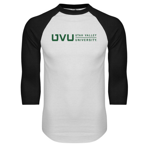  White/Black Raglan Baseball T Shirt - UVU Utah Valley University Horizontal