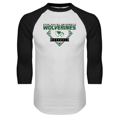  White/Black Raglan Baseball T Shirt - UVU Baseball