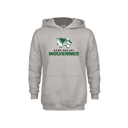  Youth Grey Fleece Hood - Utah Valley Wolverines Logo
