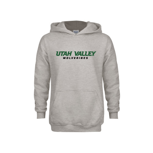  Youth Grey Fleece Hood - Utah Valley Word Mark