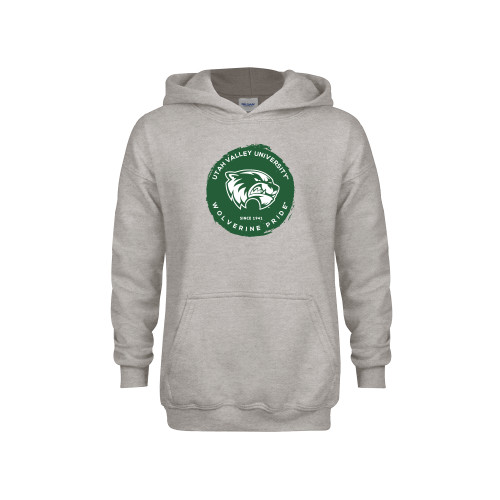  Youth Grey Fleece Hood - Wolverine Pride
