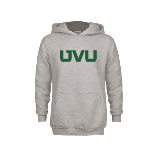  Youth Grey Fleece Hood - UVU Block Letters