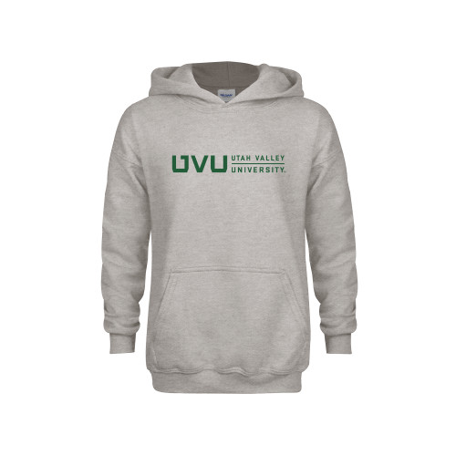  Youth Grey Fleece Hood - UVU Utah Valley University Horizontal