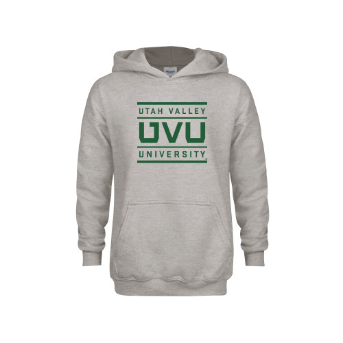  Youth Grey Fleece Hood - Utah Valley University Stacked
