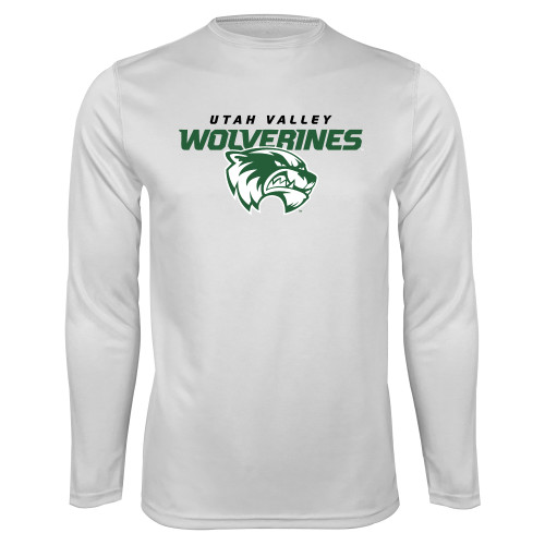  White Performance Long Sleeve Shirt - Secondary Logo
