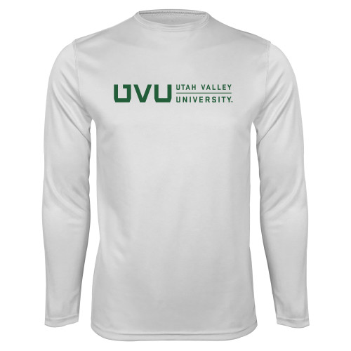  White Performance Long Sleeve Shirt - UVU Utah Valley University Horizontal