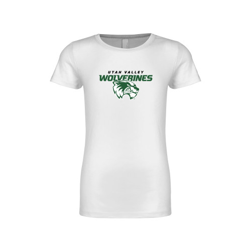  Next Level Girls White Fashion Fit T Shirt - Secondary Logo