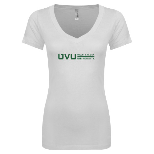  Next Level Womens White Ideal V Tee - UVU Utah Valley University Horizontal
