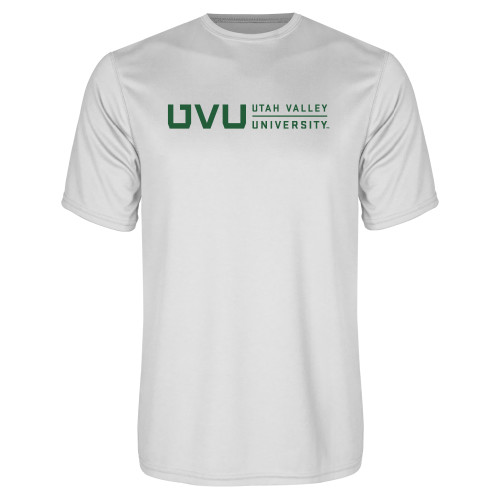  White Performance Tee - UVU Utah Valley University Horizontal