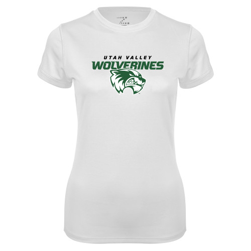  Womens White Performance Tee - Secondary Logo