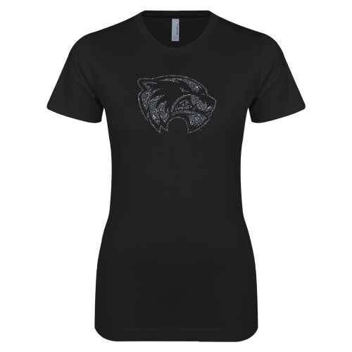  Next Level Womens Black Boyfriend Tee - Wolverine Glitter Graphite Soft