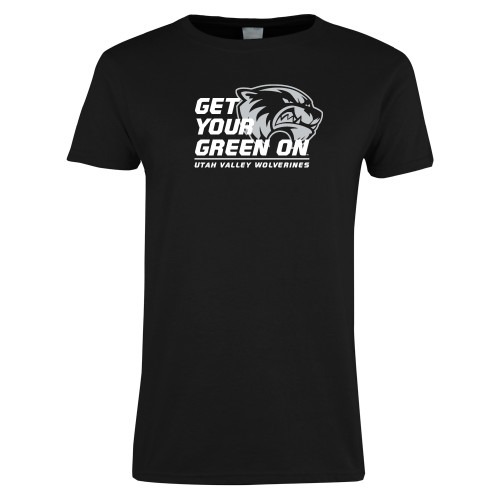  Womens Black Short Sleeve Tee - Get Your Green On