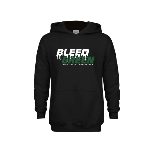  Youth Black Fleece Hoodie - Bleed Green
