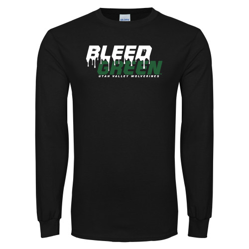  Black Long Sleeve T Shirt - Bleed Green