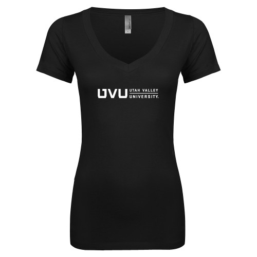 Next Level Womens Black Ideal V Tee - UVU Utah Valley University Horizontal