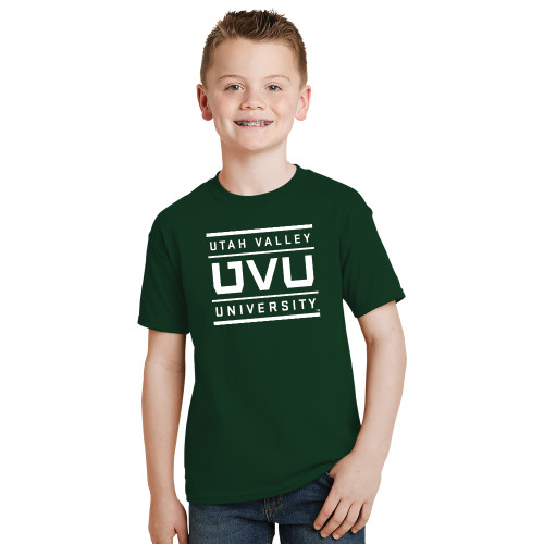  Youth Dark Green T-Shirt - Utah Valley University Stacked