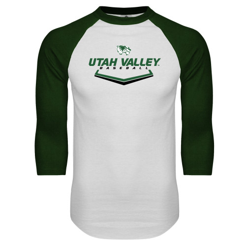  White/Dark Green Raglan Baseball T Shirt - Wolverines Baseball