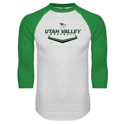  White/Kelly Green Raglan Baseball T Shirt - Wolverines Baseball