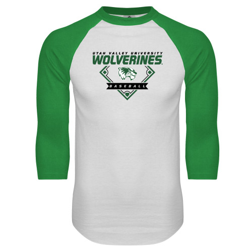  White/Kelly Green Raglan Baseball T Shirt - UVU Baseball