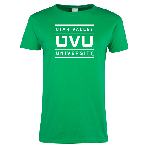  Womens Kelly Green Short Sleeve Tee - Utah Valley University Stacked