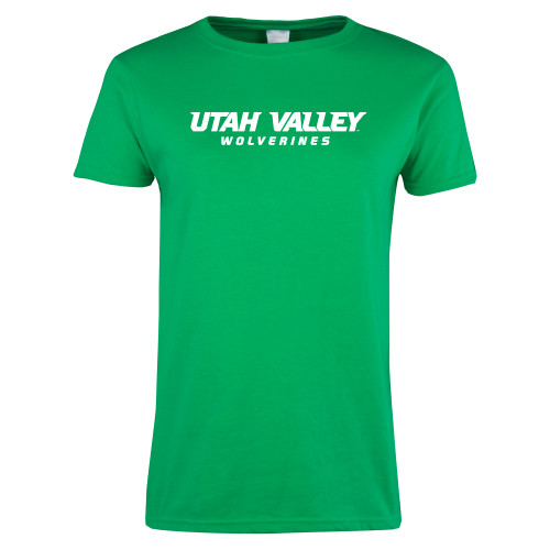  Womens Kelly Green Short Sleeve Tee - Utah Valley Word Mark
