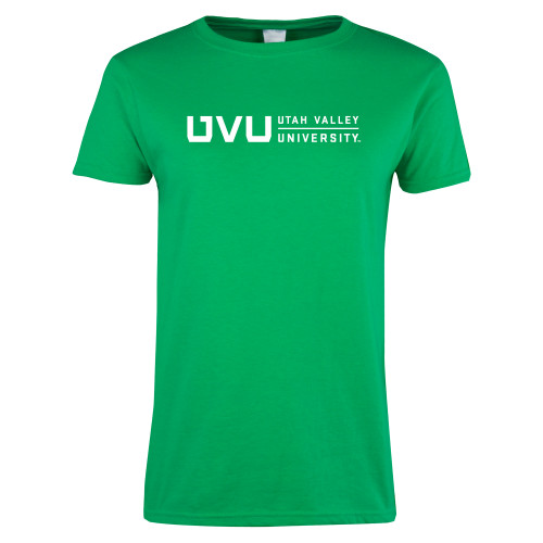  Womens Kelly Green Short Sleeve Tee - UVU Utah Valley University Horizontal