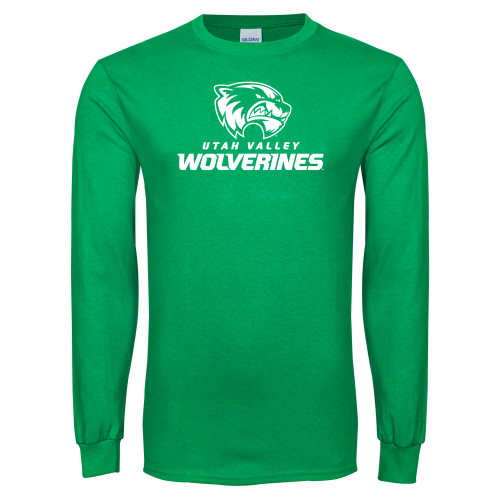  Kelly Green Long Sleeve T Shirt - Utah Valley Wolverines Logo