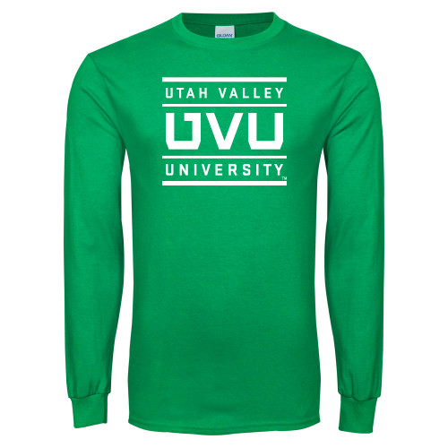  Kelly Green Long Sleeve T Shirt - Utah Valley University Stacked