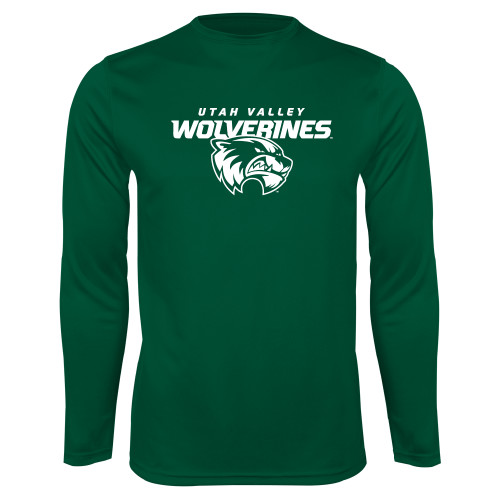  Dark Green Performance Long Sleeve Shirt - Secondary Logo