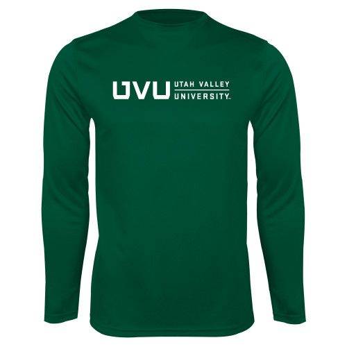  Dark Green Performance Long Sleeve Shirt - UVU Utah Valley University Horizontal
