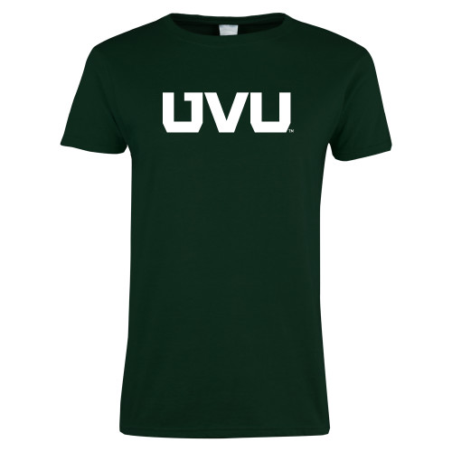  Womens Dark Green Short Sleeve Tee - UVU Block Letters