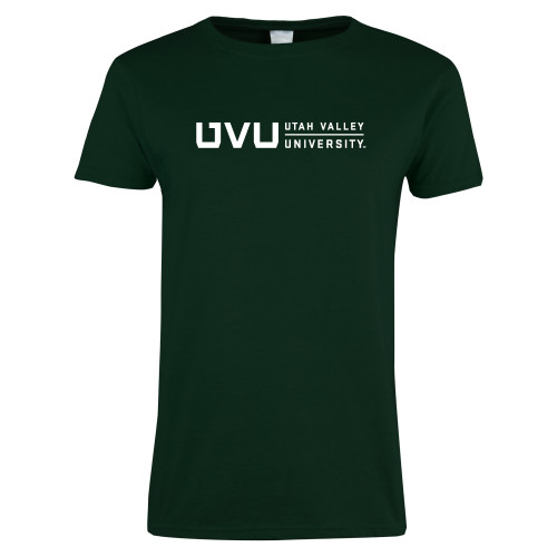  Womens Dark Green Short Sleeve Tee - UVU Utah Valley University Horizontal
