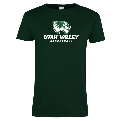  Womens Dark Green Short Sleeve Tee - Basketball