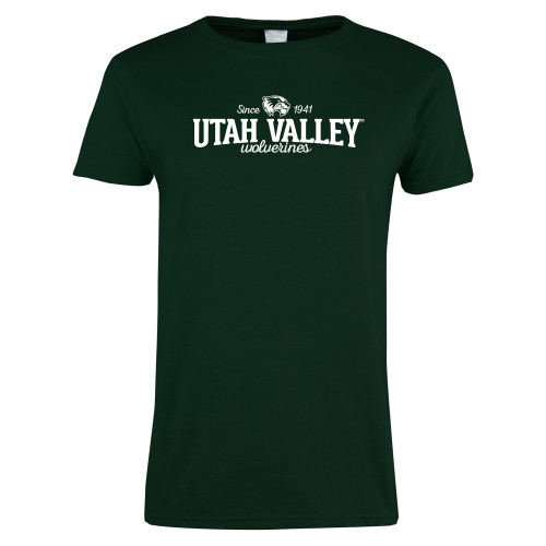  Womens Dark Green Short Sleeve Tee - Utah Valley Since 1941