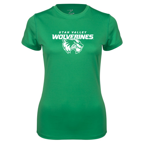  Womens Kelly Green Performance Short Sleeve Tee - Secondary Logo