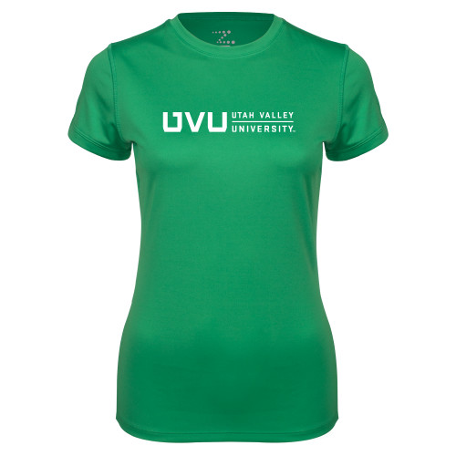  Womens Kelly Green Performance Short Sleeve Tee - UVU Utah Valley University Horizontal
