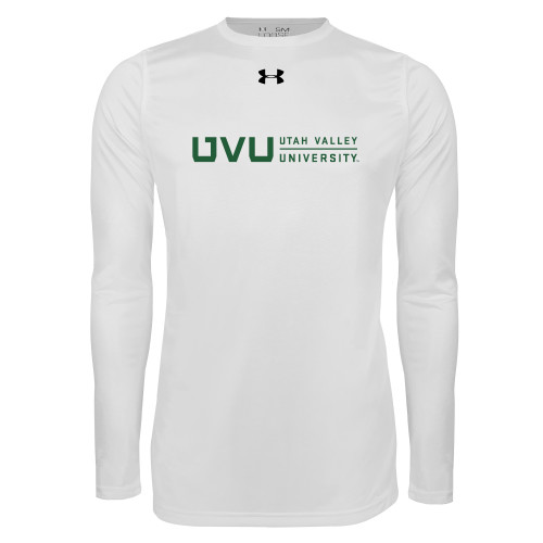  Under Armour White Long Sleeve Tech Tee - UVU Utah Valley University Horizontal