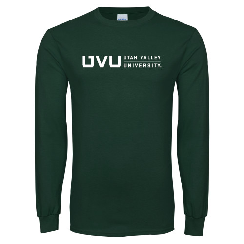  Dark Green Long Sleeve T Shirt - UVU Utah Valley University Horizontal
