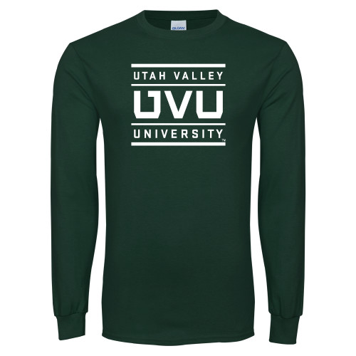  Dark Green Long Sleeve T Shirt - Utah Valley University Stacked