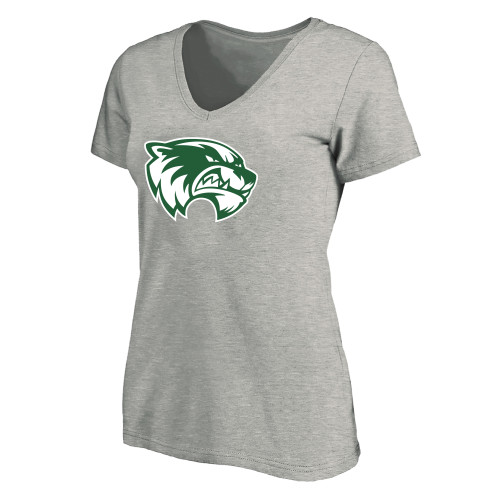  Womens Plus Heather Grey V Neck T Shirt - Primary Logo