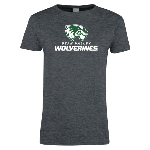  Womens Dark Heather Short Sleeve Tee - Utah Valley Wolverines Logo
