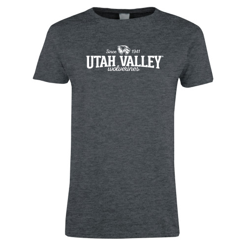  Womens Dark Heather Short Sleeve Tee - Utah Valley Since 1941