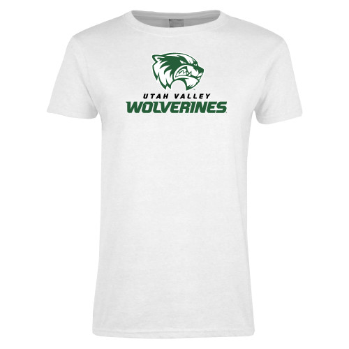  Womens White Short Sleeve Tee - Utah Valley Wolverines Logo